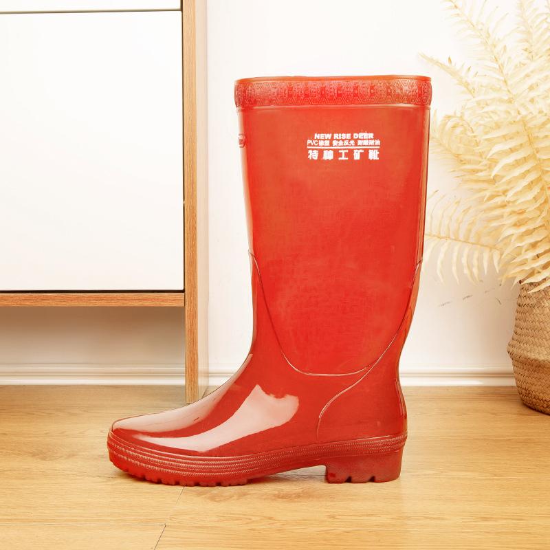 Water shoes without inner lining, men's tall rain shoes, long tube quick-drying rain boots, no mesh black tea color.