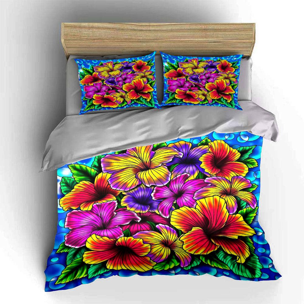 Colorful Hibiscus Flower Pattern. Bedding Sets Duvet Cover Sets Duvet Covers Pillowcases(1*Duvet Cover 2*Pillowcases Without Duvet Insert)