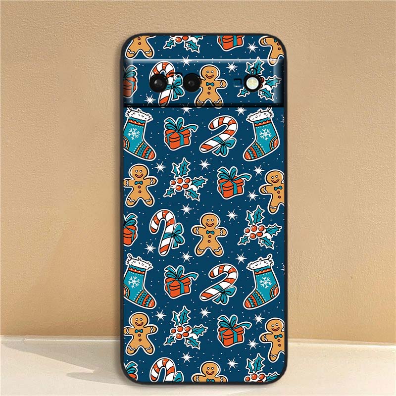 Christmas cartoon pattern Phone Case For Google Pixel 10 9a 9 8A 8 7 7A 6 6A Pro XL 2024 5G Black Soft TPU Silicone
