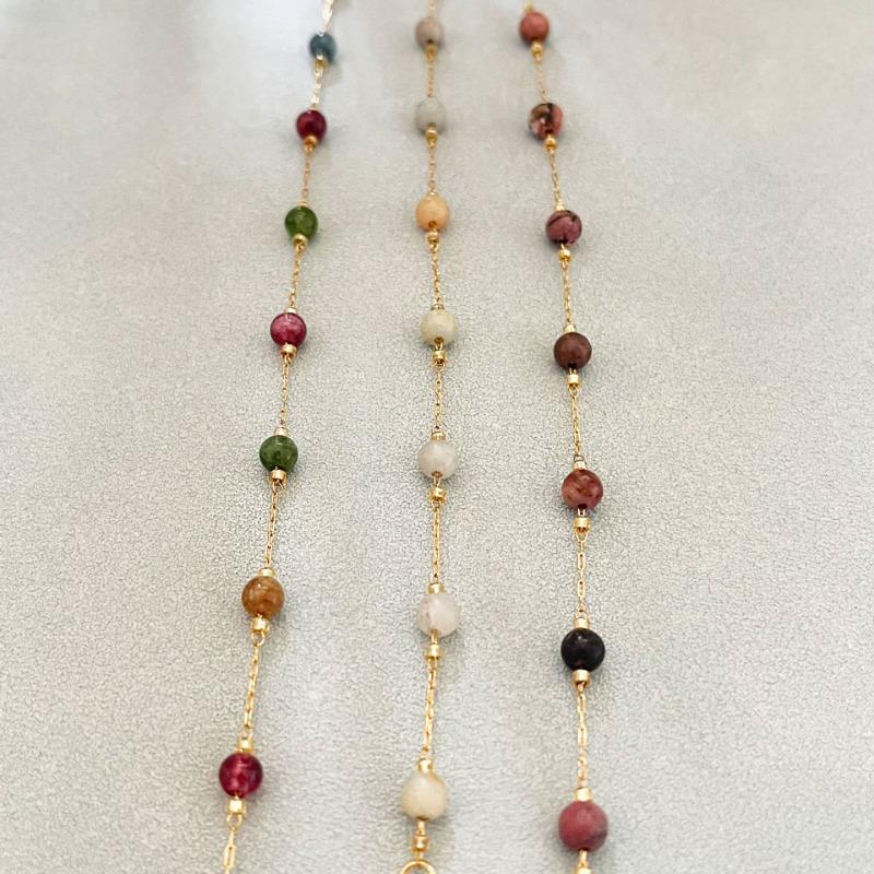 Gold Natural Stone Beaded Bracelet – Dainty Pastel Crystal Chain Jewelry, Boho Minimalist Gift for Women