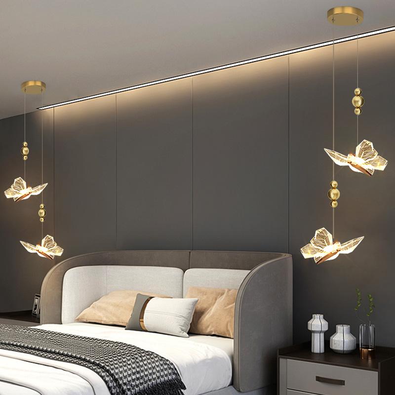 LED Butterfly Pendant Lights Nordic Indoor Lighting Fixture For Home Decor Dining Table Living Room Bedroom Crystal Hanging Lamp