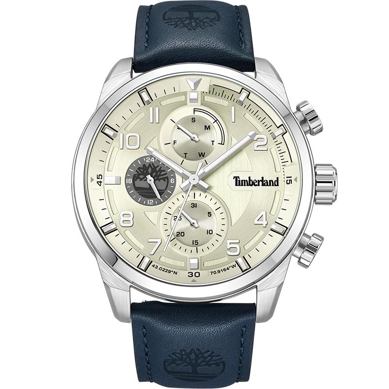 Timberland Henniker II Series Watch Quartz Movement Leather Strap Beige Dial Chronograph Outdoor Watch Men watches TDWGF2201105 Ecru (TDWGF2201105)