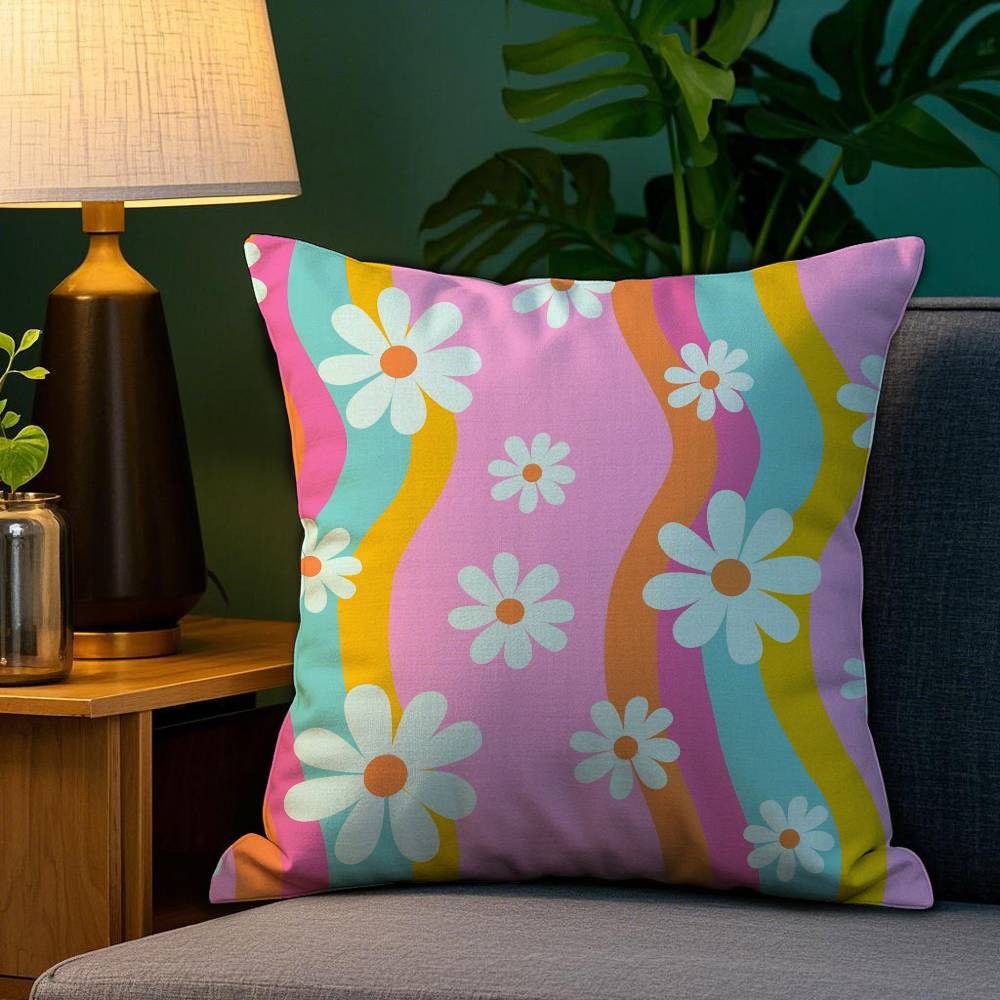 Colorful Daisies Pillow Case Plush Fabric Soft Double Sided Print Sofa Cushion Cover Throw Pillow Covers