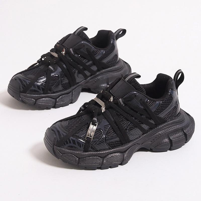 

Женские кожаные кроссовки на платформе в стиле «папины кроссовки», старые грязные кроссовки, летние новые легкие сетчатые дышащие кроссовки 40 чёрный