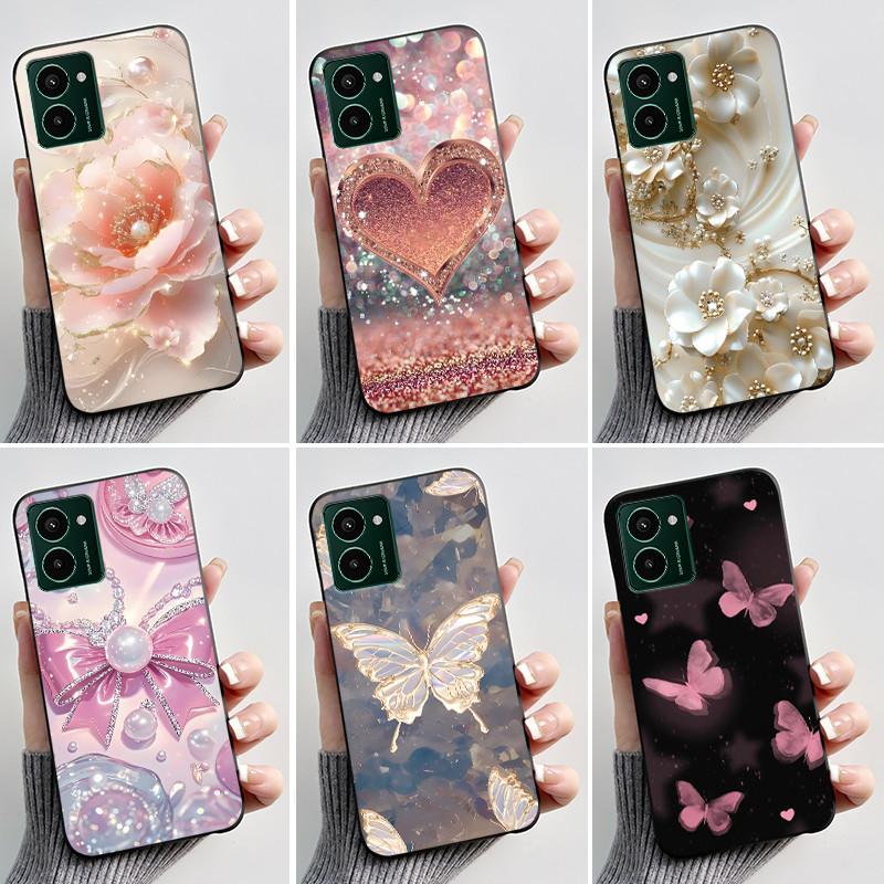 Custodia per Telefono Stampata Per Nokia HMD Pulse PRO/HMD Pulse/HMD Pulse+ Cover Guscio Nero in Morbido Silicone Custodia Carina con Fiore Cartone Animato