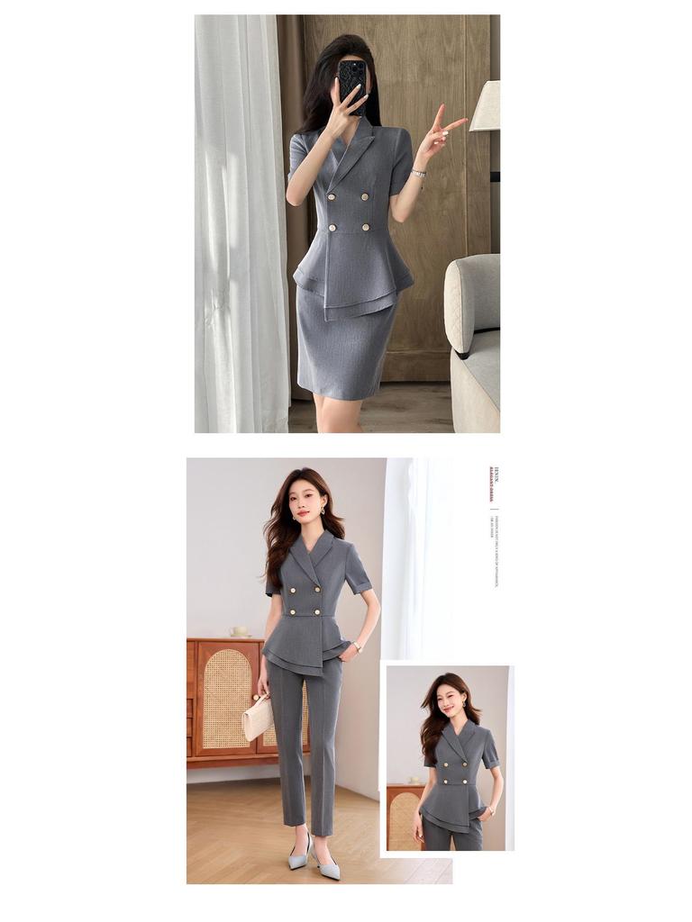 Women's Summer Short-Sleeve Suit Set - Elegant, High-End Professional Attire for Front Desk Managers