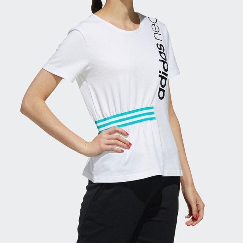 adidas T Shirts Women's White Crew Neck Moderate Straight Fit EJ7096
