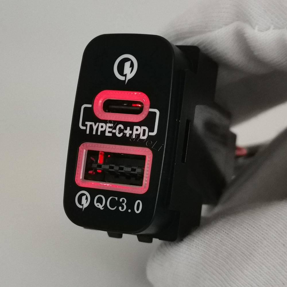 Car Red Light Dual USB TYPE-C PD Charger Adapter Phone Charger For Mitsubishi Outlander Lancer Pajero V73 V93 V97 Accessories