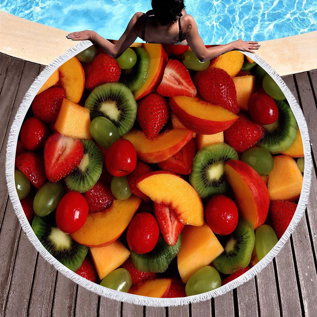 Tropical Fruit Green Kiwi Round Beach Towel Microfiber Soft Beach Blanket Quick Dry Sand Free Multi-Purpose Circle Bath Towel