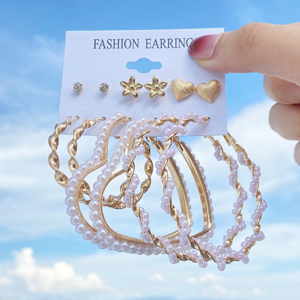 iF ME Fashion Pearl Earring Set Women Luxury Butterfly Love Heart Gold Stud Earrings Resin Hoop Earrings Jewelry Accessories