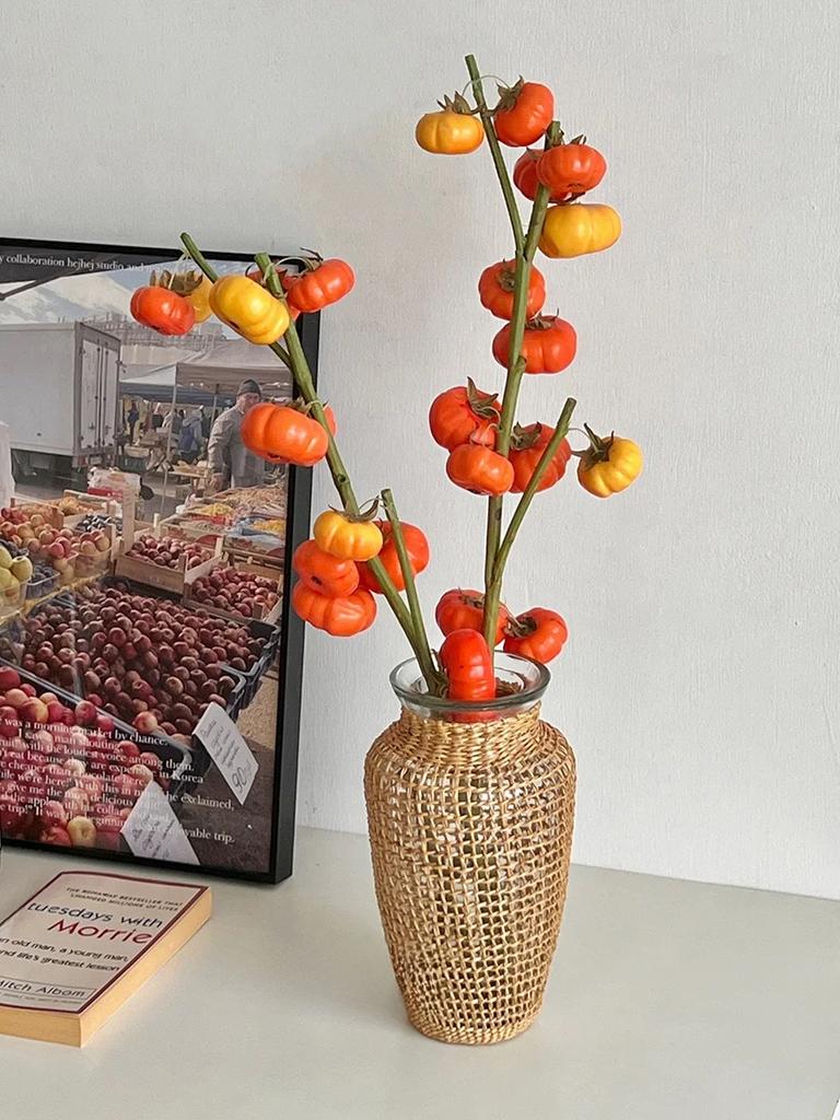 For Harvested Simulation Small Pumpkin Vase Decoration Living Room High-End Faux Een Plant Fruit Desktop Floral Art Decor