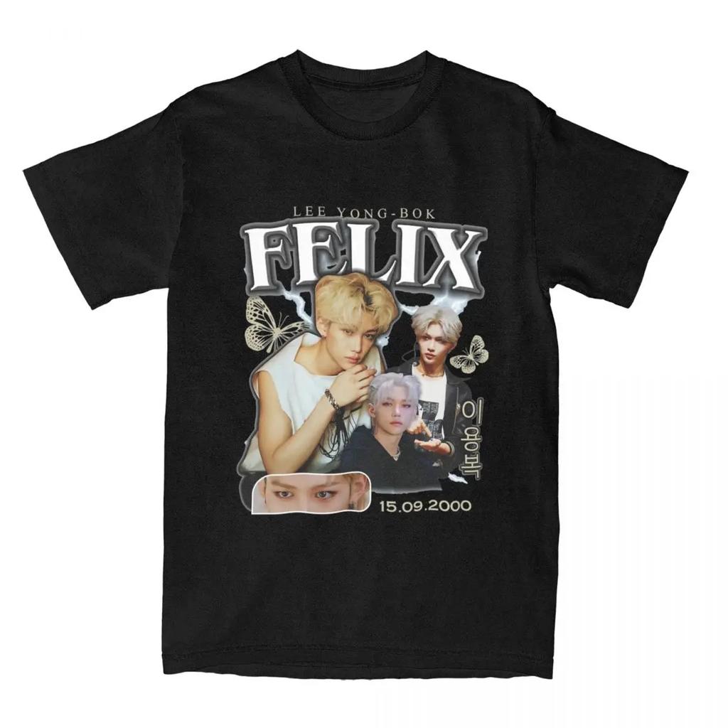 FELIX Korean Kpop Singer T Shirts Idol Clothing Summer Vintage Short Sleeve Women T-Shirt O Neck Fans Harajuku Tshirt