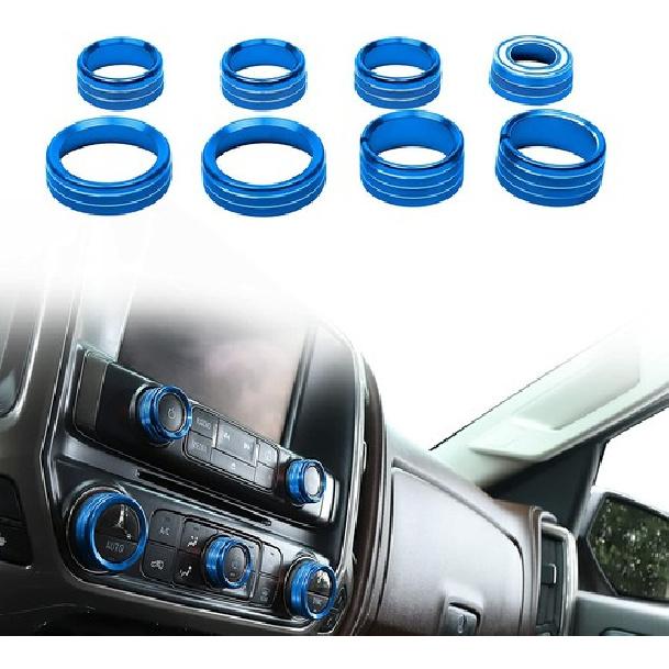 8X Center Console Radio AC Knobs Switch Button Trim for 2014-18 Chevy Silverado