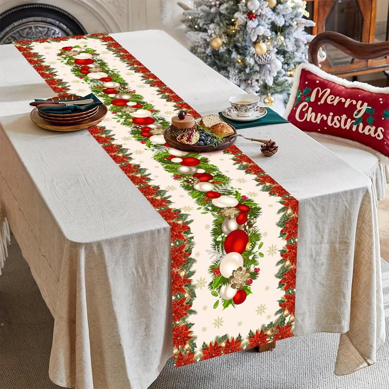 Christmas Ball Table Runner Merry Christmas Decorations For Home 2026 Cristmas Table Cover Navidad Noel Gift New Year Tablecloth
