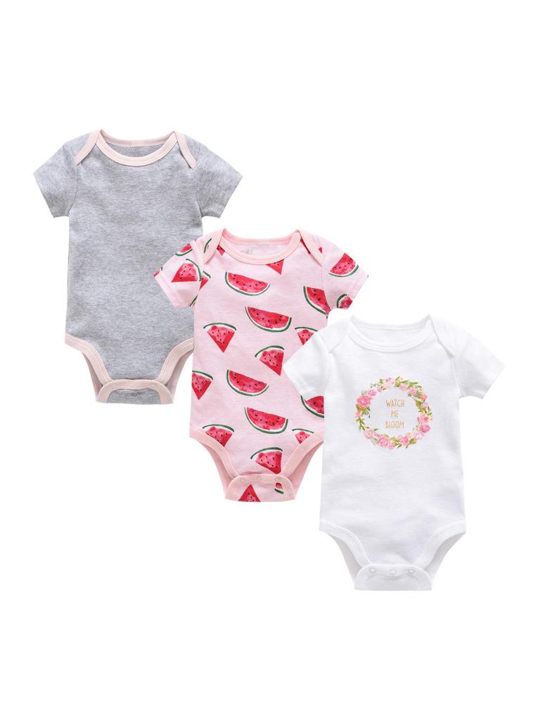 2025 Korean Style Summer Baby Girl Bodysuit Set - 3-Piece Newborn Rompers