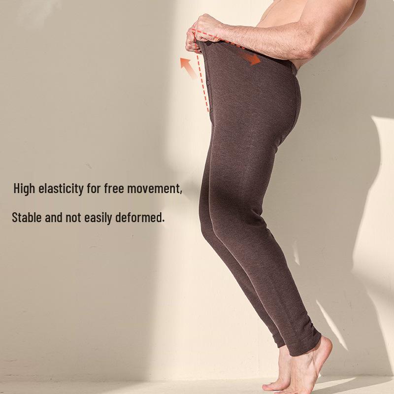Men's Extra Thick Fleece-Lined Mulberry Silk Wool Long Johns for Autumn and Winter - Warm, Seamless Base Layer Pants
