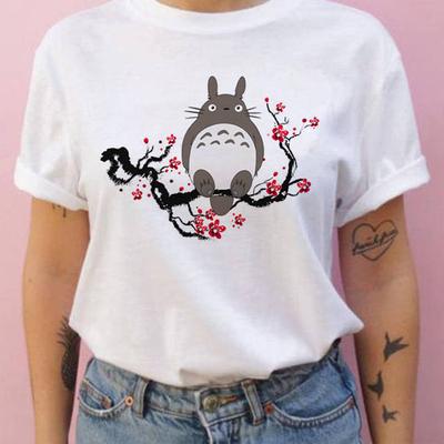 Sommer 100% Baumwoll-T-Shirt Studio Ghibli Totoro Harajuku-Stil Kawaii Totoro Ghibli lockeres lässiges T-Shirt Damen