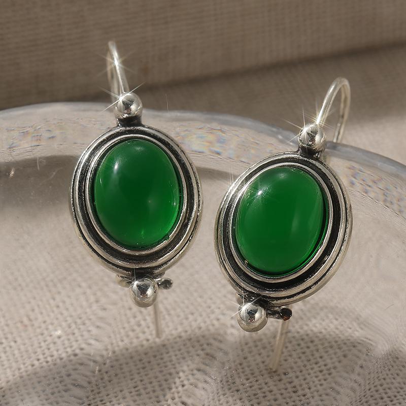 Retro Elegant Imitation Pearl Round Silvery Plated Pendant Earrings Women Handcrafted Copper Jewelry Accessories Exquisite Gifts