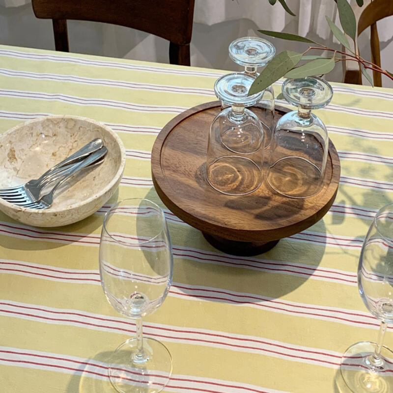 Linen Two-Tone Striped Waterproof Tablecloth 4-Person L oatmeal