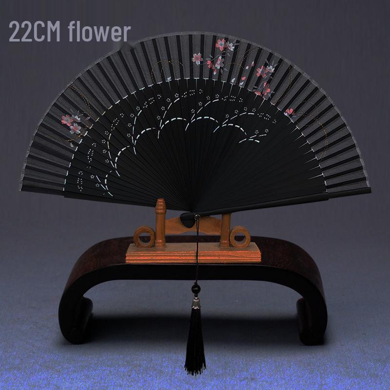 Classic Black Bamboo Folding Fan - Chinese Style Mosquito Repellent for a Cool Summer Breeze