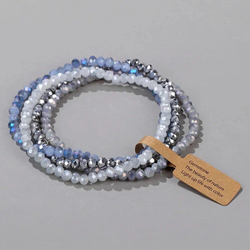4 Pieces Set Faceted Glass Beads Stretch Bracelet AB Effected Glass Beads Multi Color Elastic Beaded Handmade Bracelet Jewelry