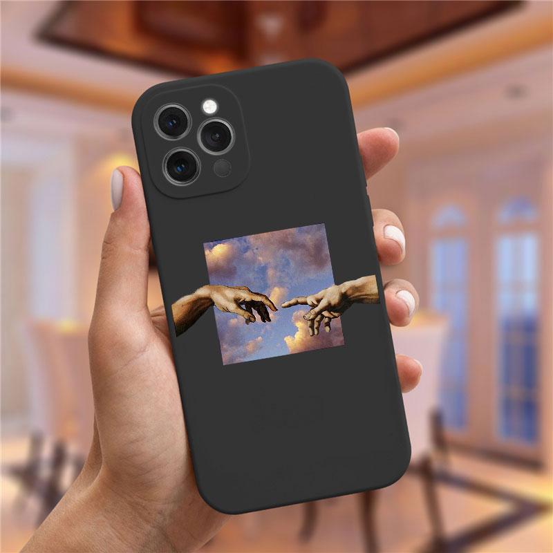 Art Fresco Michelangelo Creation of Adam Phone Case For iPhone 15 14 13 12 11 Pro Max Mini XS XR X 7 8 Plus David Lines Covers