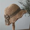 1pcs Elegant Sun Hat - Hand Woven with Vintage Ruffles and Bow, Foldable Travel Beach Hat
