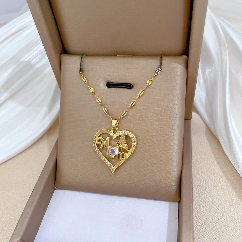 Butterfly Love Mm Light Luxury Temperament Gorgeous Full Diamond Necklace Female Versatile Collarbone Chain Titanium Steel Chain