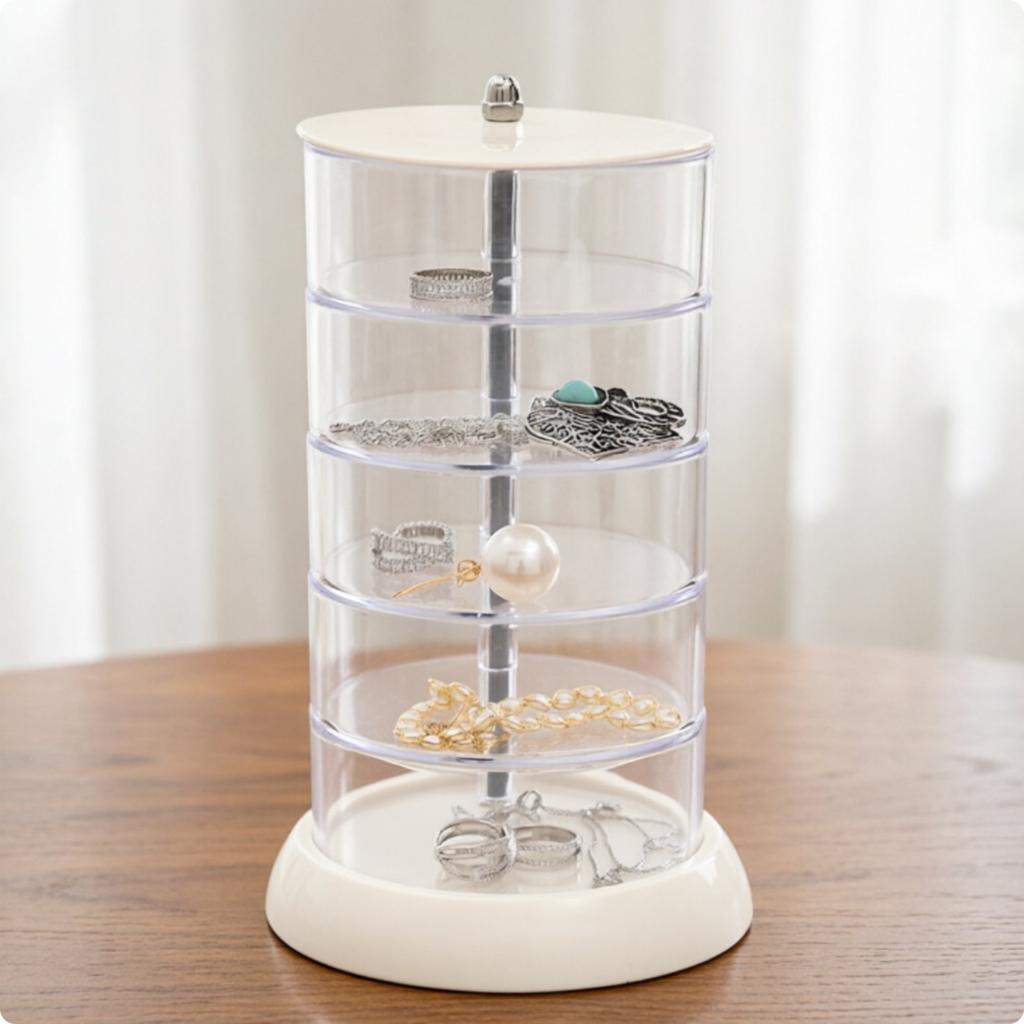 Multi-Layer Jewelry Storage Box Rotatable Rotating Jewelry Box Hair Accessory Holder Space-Saving Tiered Acrylic Organizer