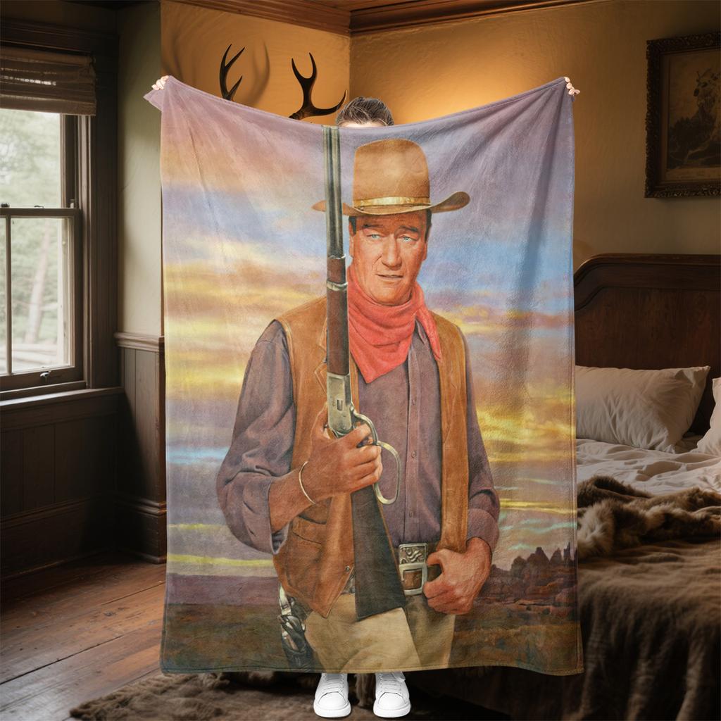 John Wayne Western Cowboy Blanket Soft Comfortable All Seasons Perfect Sofa Office Nap Travel Festive Gift