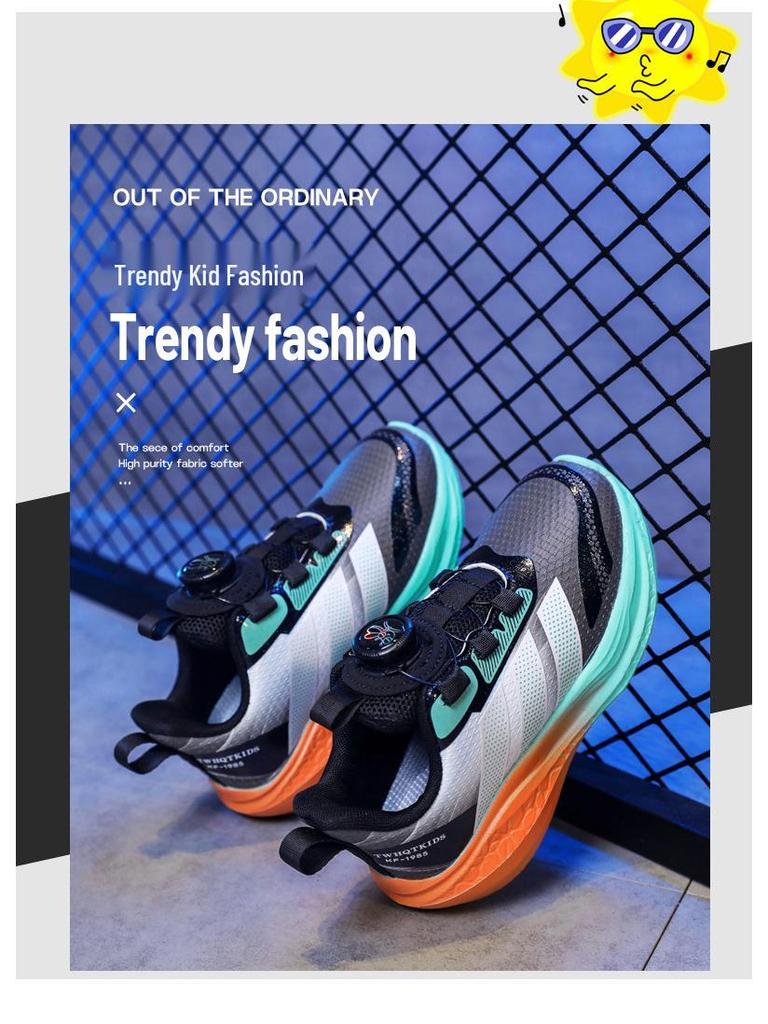 2025 Boys' Waterproof Sports Shoes: Rotating Fastener, Leather Finish, Non-Slip Soft Sole for Spring/Autumn