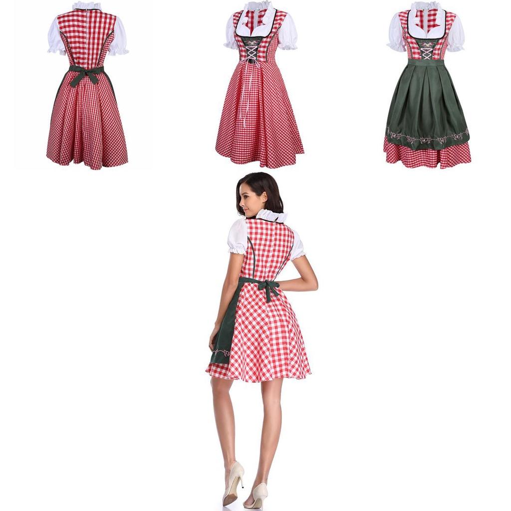 Elegant Women Oktoberfest Dress With Bavarian Dirndl Costume And Puff Sleeves