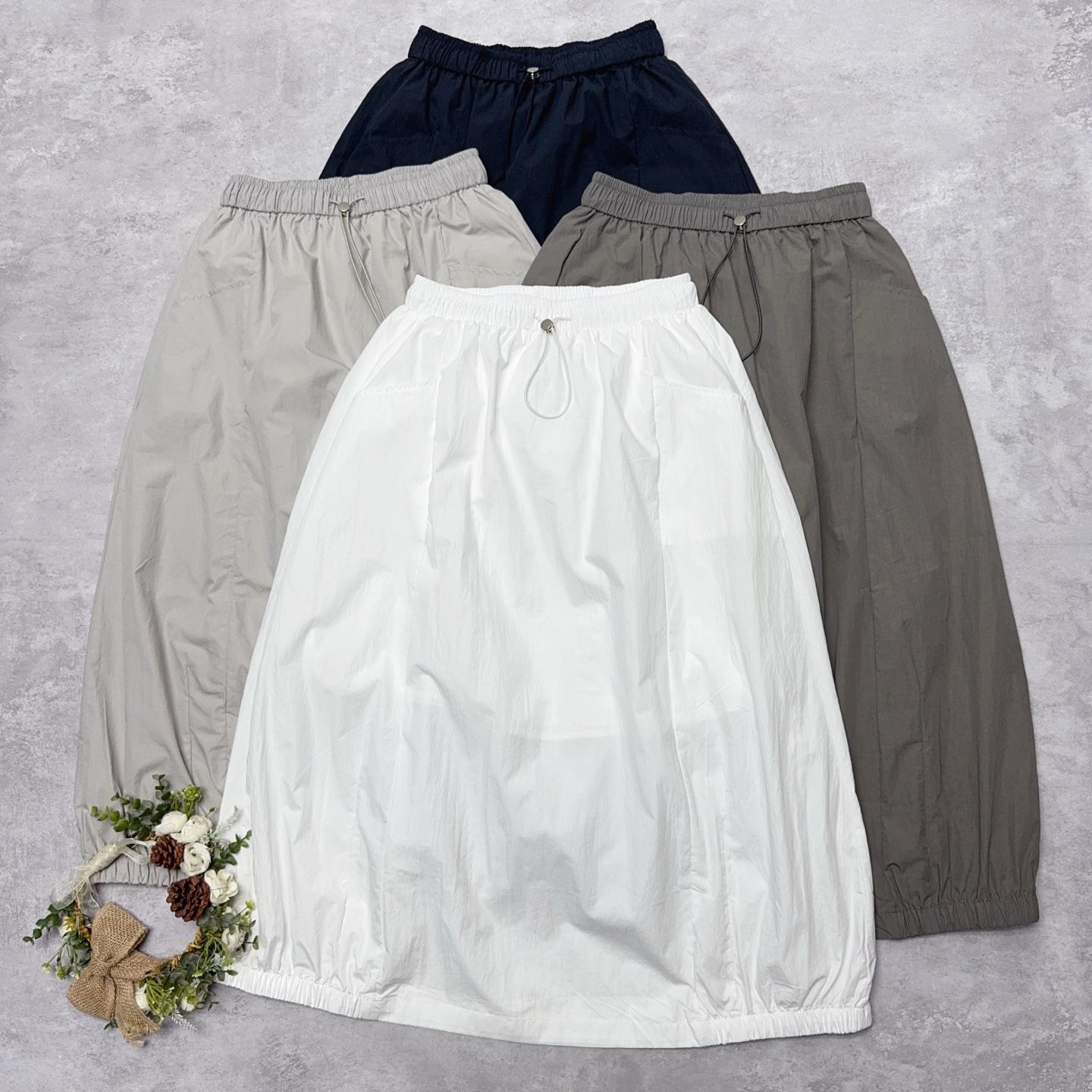 

Johnature Elastic Waist Women Summer Outdoor Drawstring Puff Skirt One Size тёмно-синий