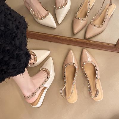 Retro Nude Rivet Bag Head Sandals Women's 2025 Summer New Pointed Fashion Versatile High-heeled Sandals
