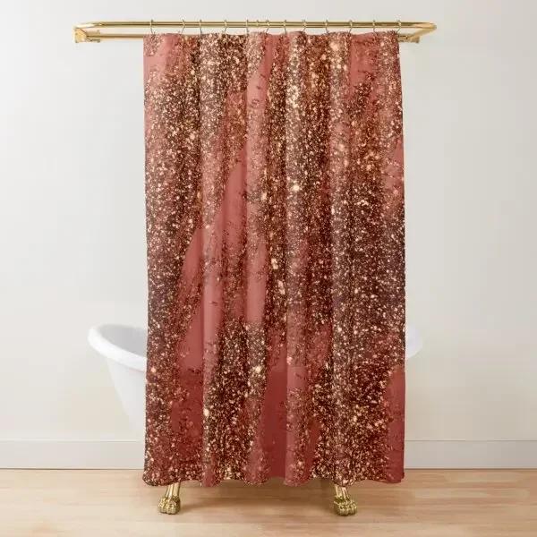 Gold Glitzer Glam Duschvorhang, goldfarbener Funkelnder Glänzender Kunst Badevorhang, Polyester Waschbares Badezimmer Vorhänge Set mit Haken