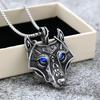 Viking Ice Field Wolf Head Necklace Nordic Metal Green Eye Wolf Head Men Handsome Rune Pendant Accessories