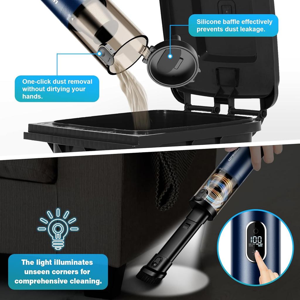 Car Vacuum, Portable Handheld Vacuum Cordless, 14000PA Powerful Suction Vacuum Cleaner With LED Light And Air Duster 2 In 1,Low Noise Rechargeable