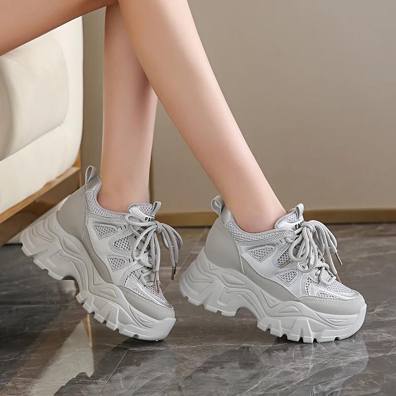 Fashion Ladies Shoes 2024 Brand Lace-up Women's Vulcanize Shoes Fashion Metal Decoration Ladies Casual Shoes New Mesh Platform Sneakers