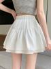 Cute Bow Mini Skirt with Shorts Women's Y2K Sweet Style Cake Skirt Ruffle Elastic Waist Fashion Female Clothing