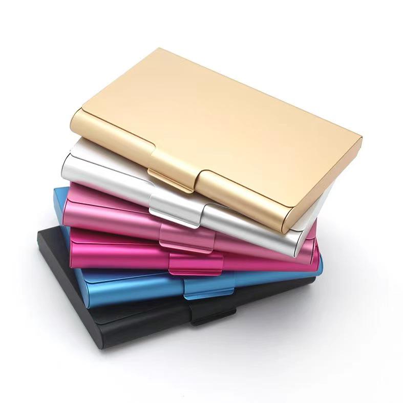 Available Aluminum Business Card Holder, Large Capacity, Portable & Unisex, Ideal for Exhibitions, Gifts, with Customizable Logo Options.