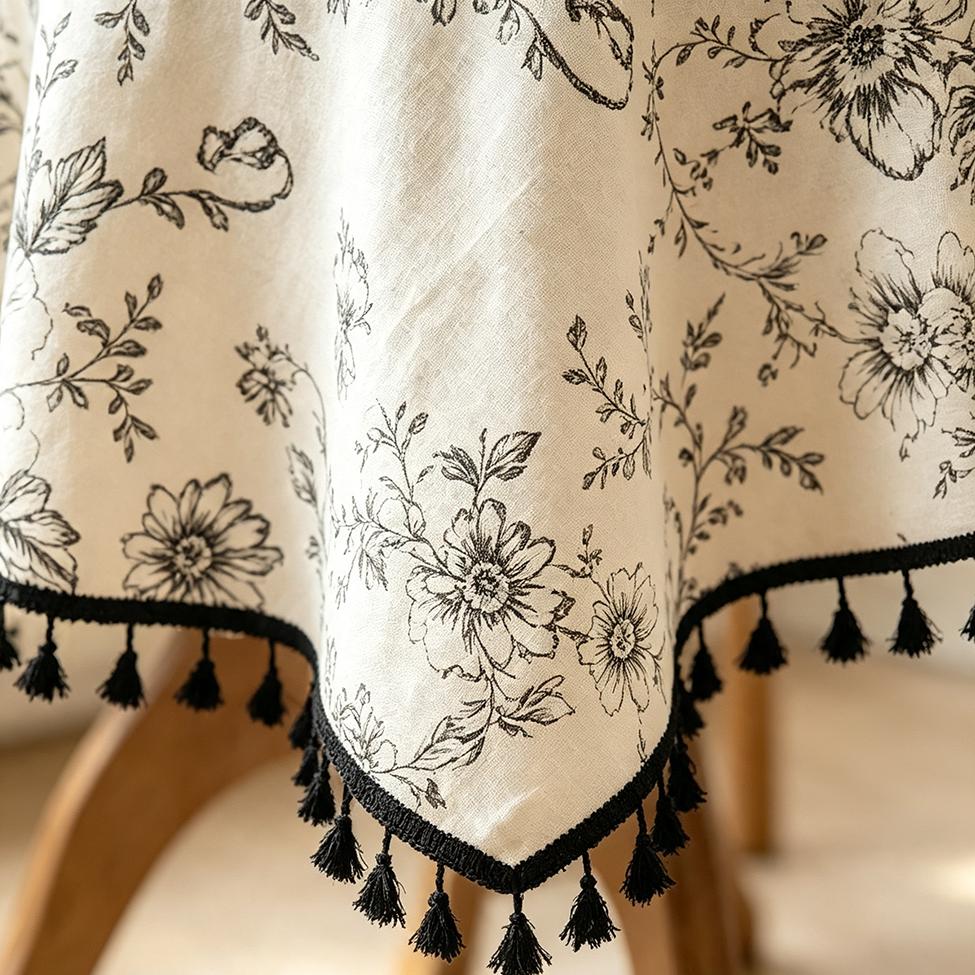 Retro Style Round Tablecloth with A Floral Print Polyester Cotton Blend for Dining Kitchen Tea Parties Garden Buffets and Farmhouse Decor.