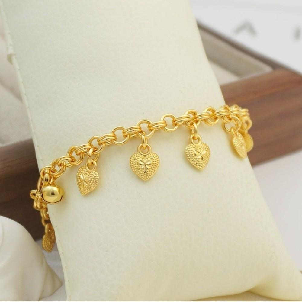 Heart-shaped Bell Gold Pendant Bracelets Elegant Multi Bead Cuban Chain Daily