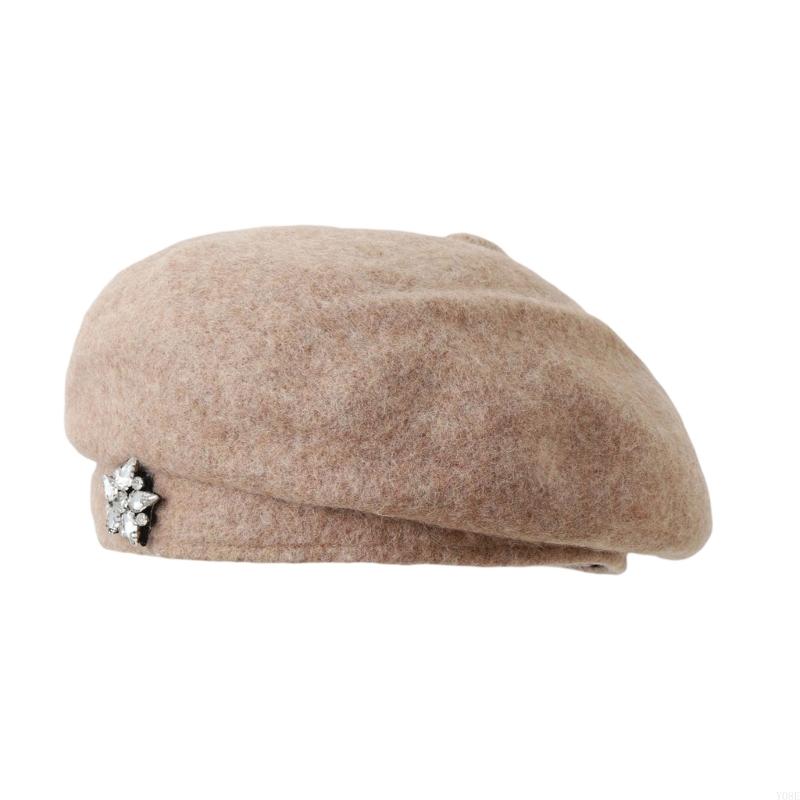 Cold Weather Protective Hat Thickened Sparkling Rhinestones Flower Painters Hat for Warmth and Stylish Styles Y08E