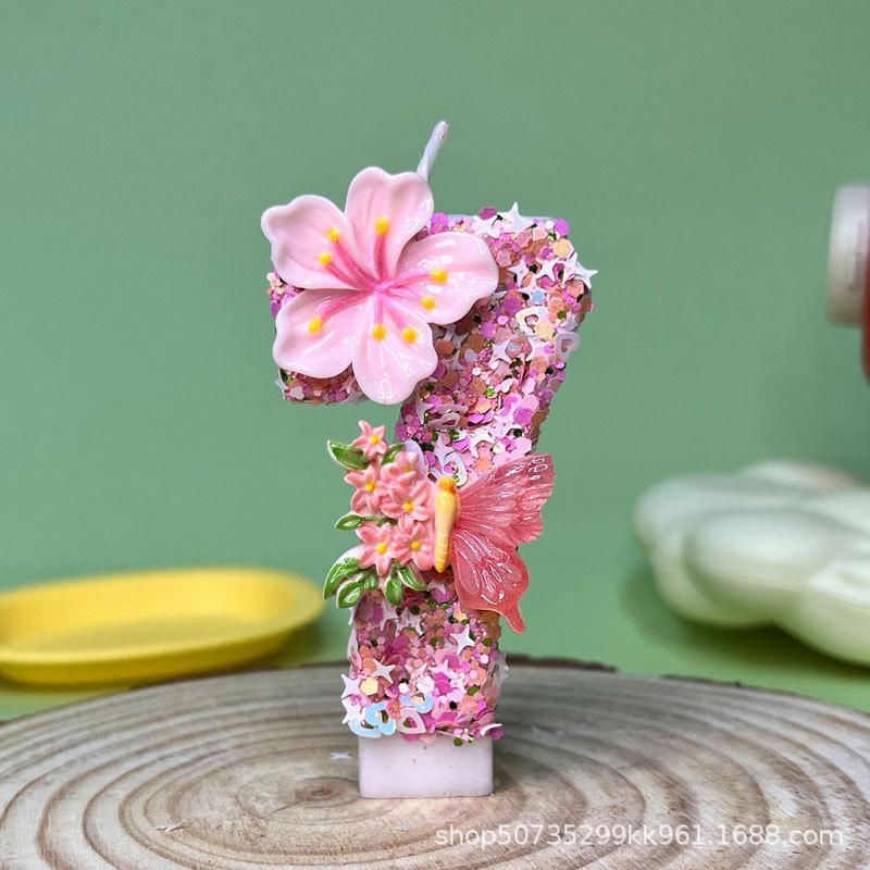 Flower Butterfly Number Candle, Birthday Topper Decoration for Party Celebration