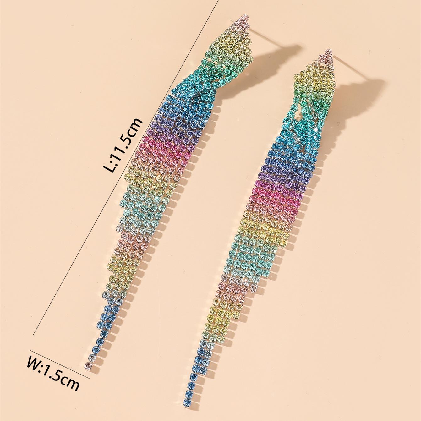 

Gradient Rhinestone Chain Tassel Earrings - European & American Runway Style