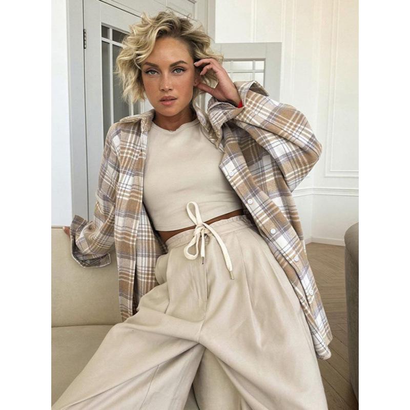 Women's Oversize Retro Plaid Long Sleeve Shirt