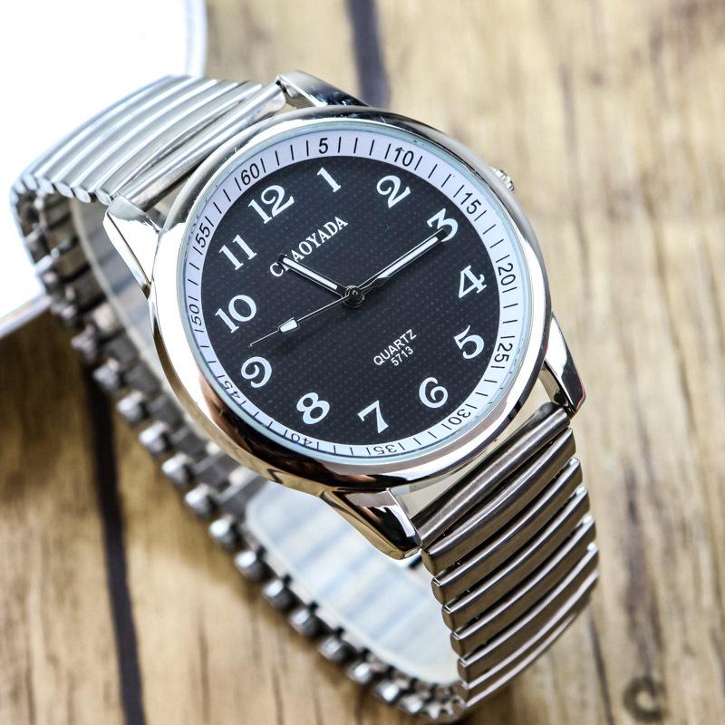 Large Number Luminous Elderly Quartz Watch with Waterproof Stainless Steel Elastic Band
