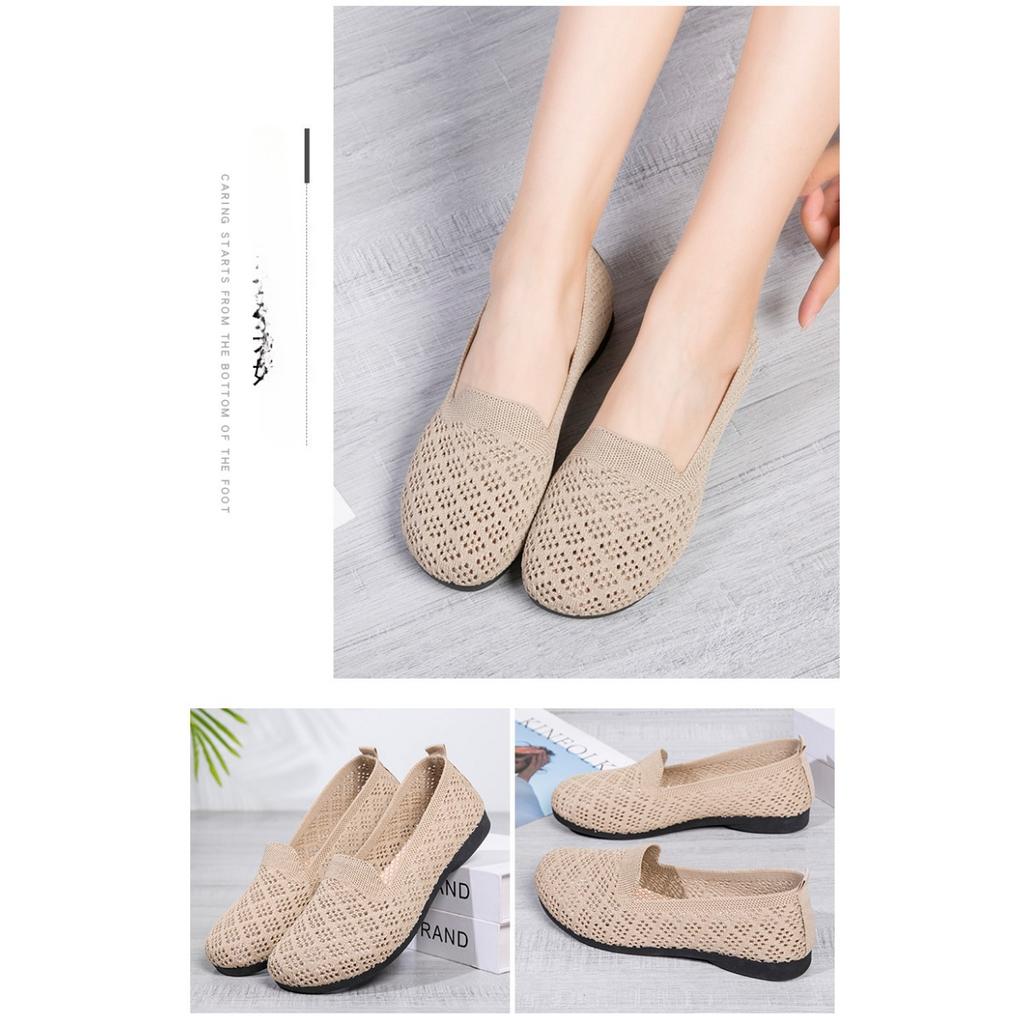 Sommer Neu Weiche Sohle Weiche Oberfläche Modisch Lässig Mesh Fly Woven Atmungsaktiv Bohnenschuhe Hohl Flacher Mund Flache Sohle Einzelner Schuh für Damen