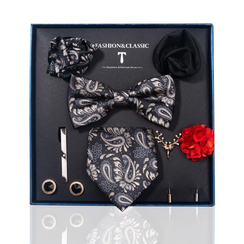 Luxury Groom Tie, Pocket Square & Boutonniere Gift Set for Weddings