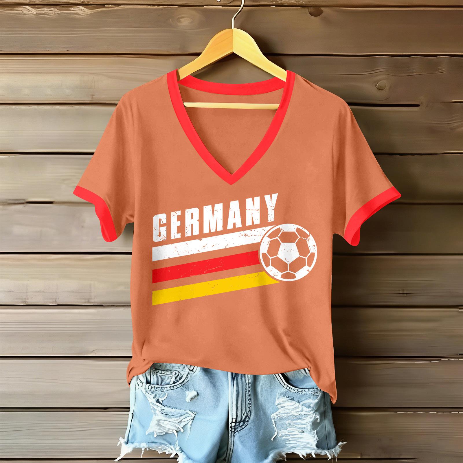 Women s V-Neck Short Sleeve Letter Print T-Shirt for Casual Summer L оранжевый
